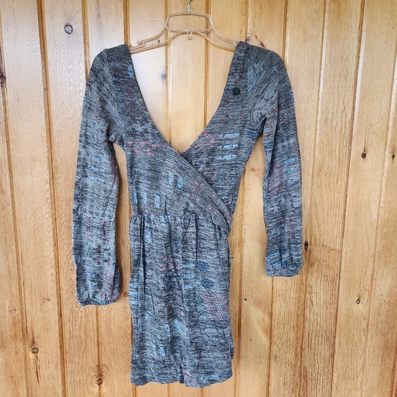 DIESEL Deep V-Neck Wrap Dress, Wool Blend, Gray White Pink Blue,  Size Small - Picture 1 of 8